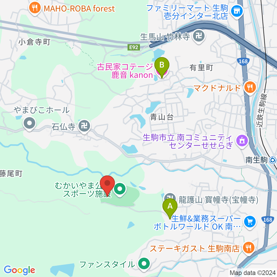 むかいやま公園体育館周辺のホテル一覧地図