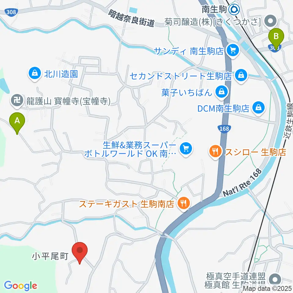 生駒市立小平尾南体育館周辺のホテル一覧地図