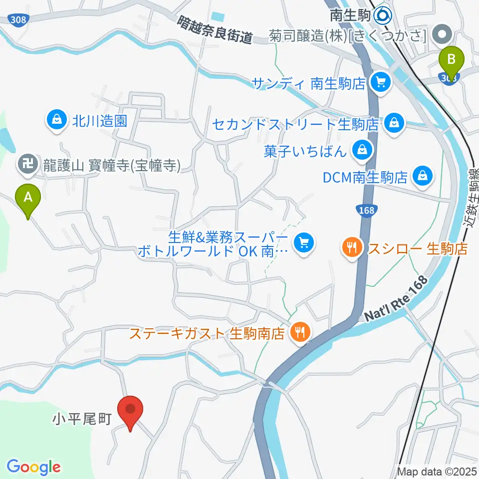 生駒市立小平尾南体育館周辺のホテル一覧地図