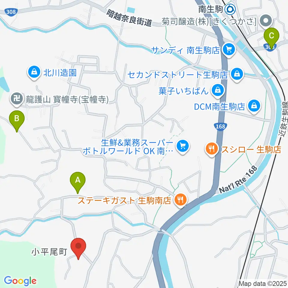 生駒市立小平尾南体育館周辺のホテル一覧地図