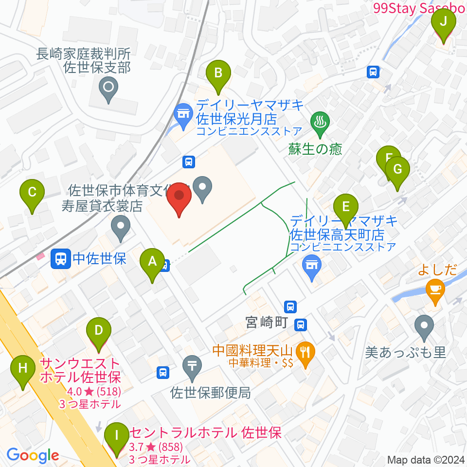 佐世保市体育文化館周辺のホテル一覧地図