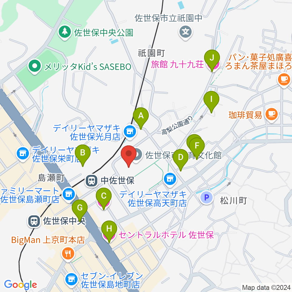 佐世保市体育文化館周辺のホテル一覧地図