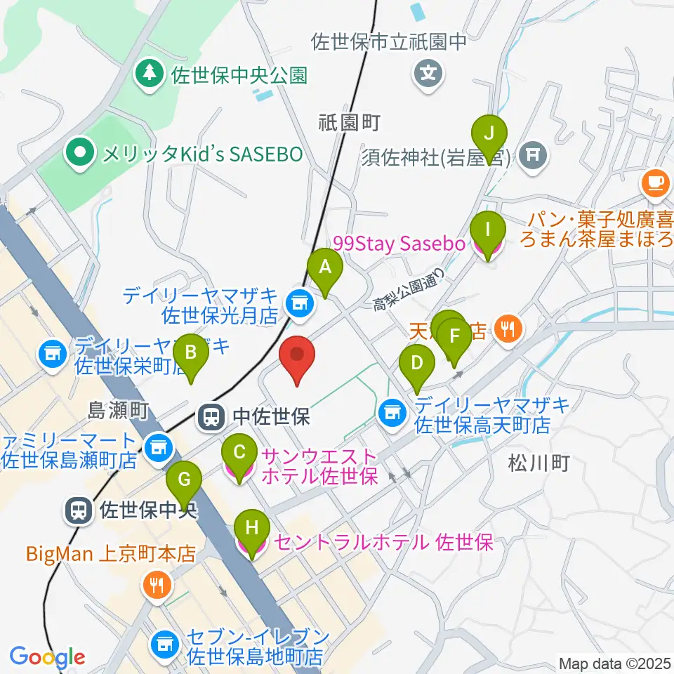 佐世保市体育文化館周辺のホテル一覧地図