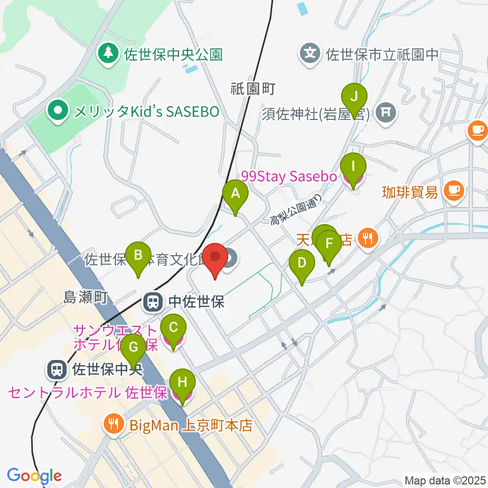 佐世保市体育文化館周辺のホテル一覧地図