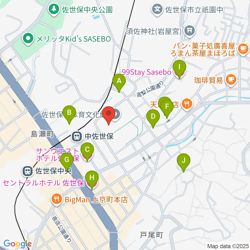 佐世保市体育文化館周辺のホテル一覧地図