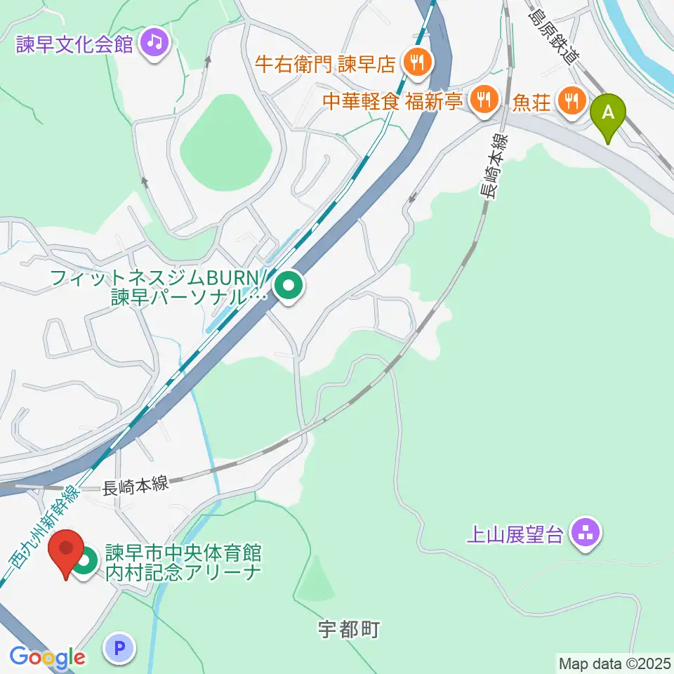 諫早市中央体育館・内村記念アリーナ周辺のホテル一覧地図