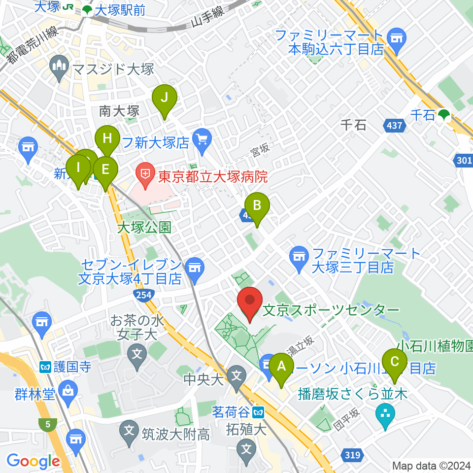 文京スポーツセンター周辺のホテル一覧地図