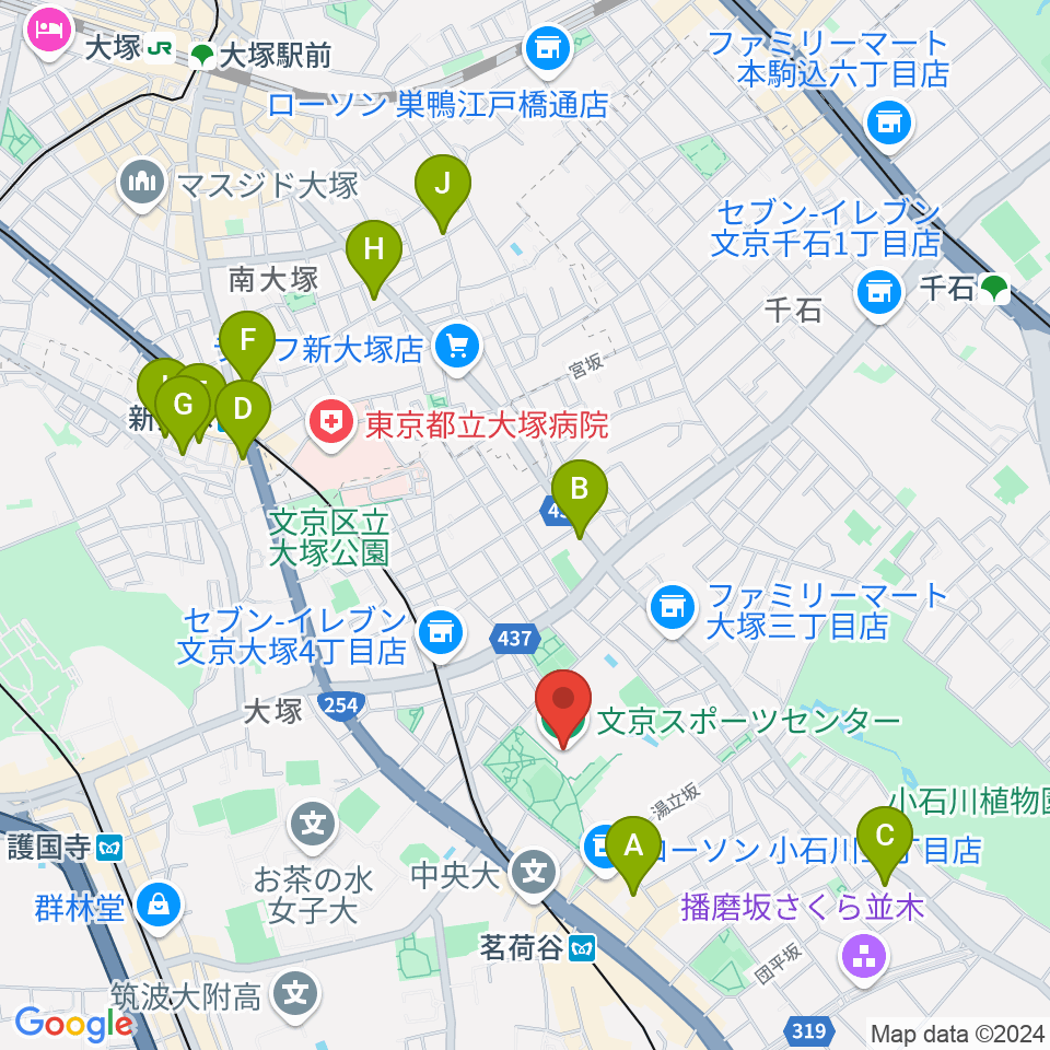 文京スポーツセンター周辺のホテル一覧地図