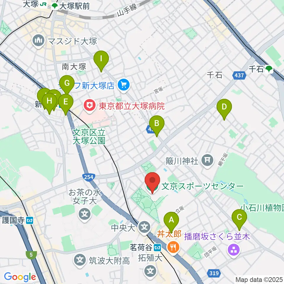 文京スポーツセンター周辺のホテル一覧地図