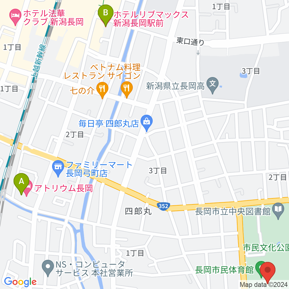 長岡市市民体育館周辺のホテル一覧地図