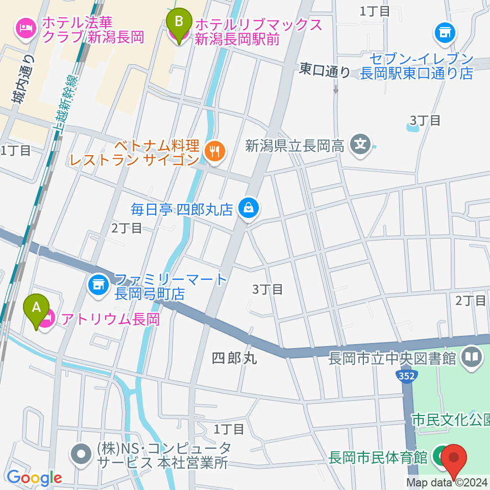 長岡市市民体育館周辺のホテル一覧地図