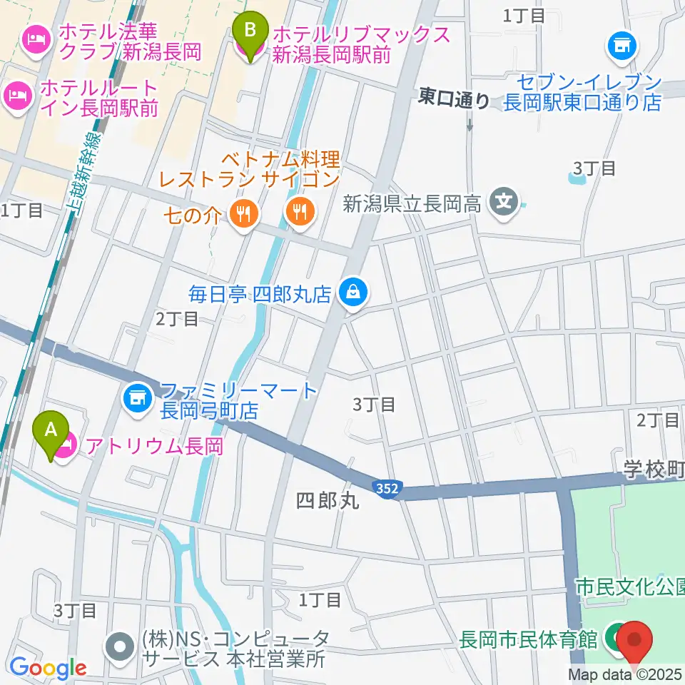 長岡市市民体育館周辺のホテル一覧地図