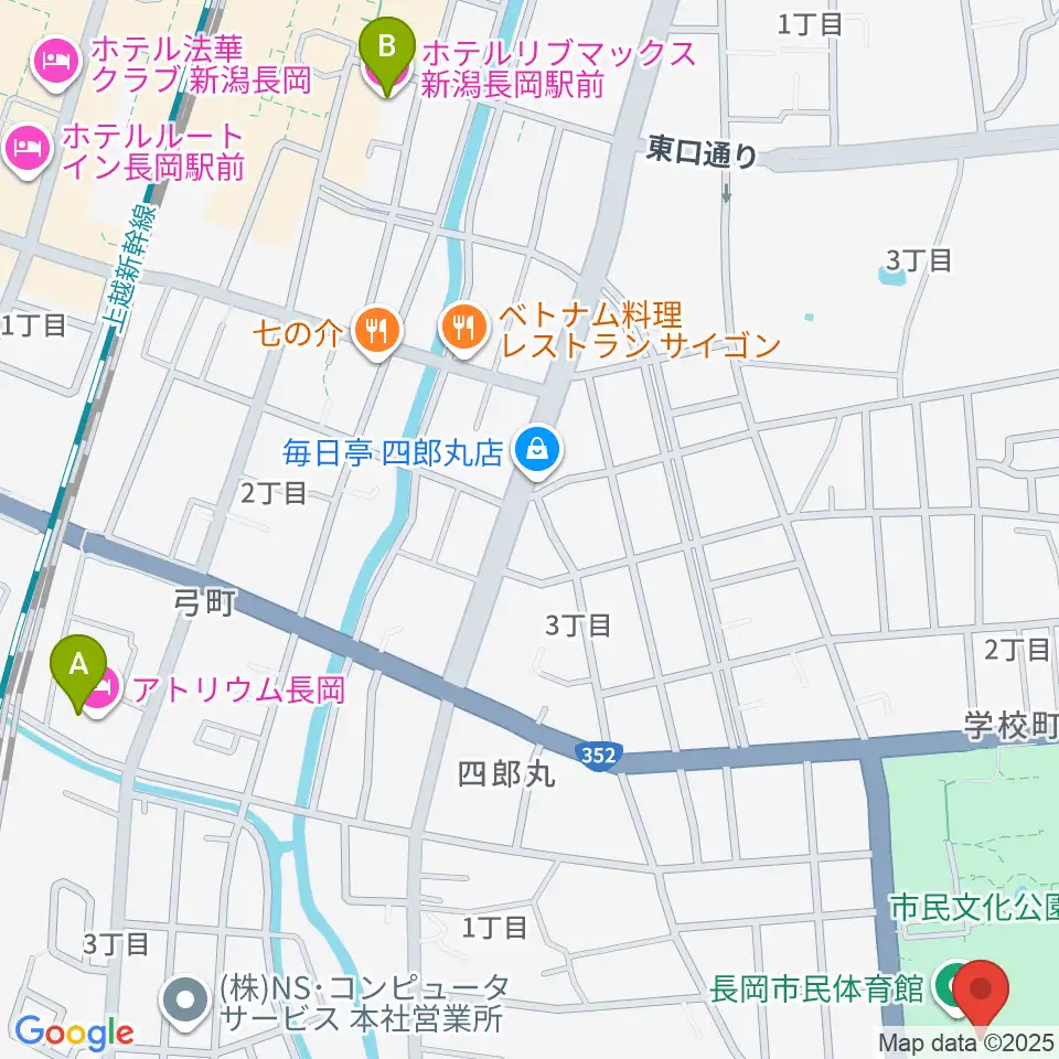 長岡市市民体育館周辺のホテル一覧地図