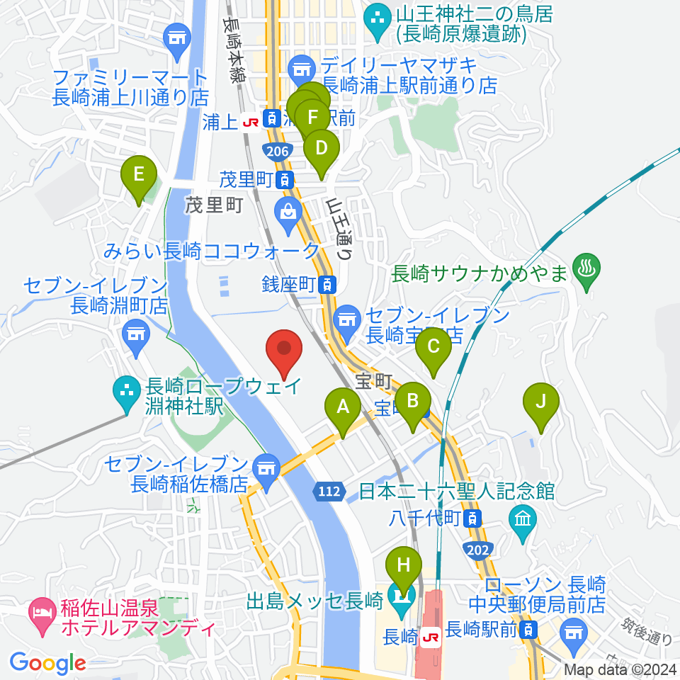 長崎ピーススタジアム周辺のホテル一覧地図