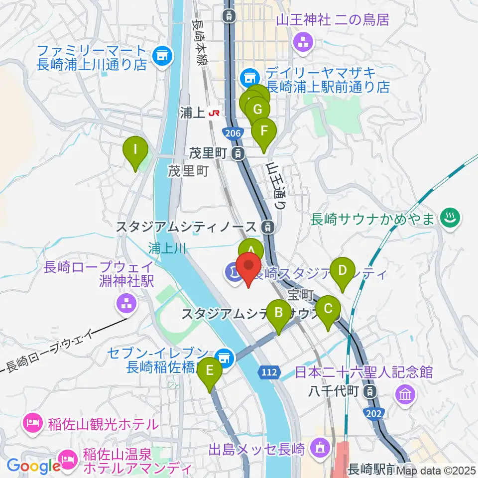 ピーススタジアム周辺のホテル一覧地図