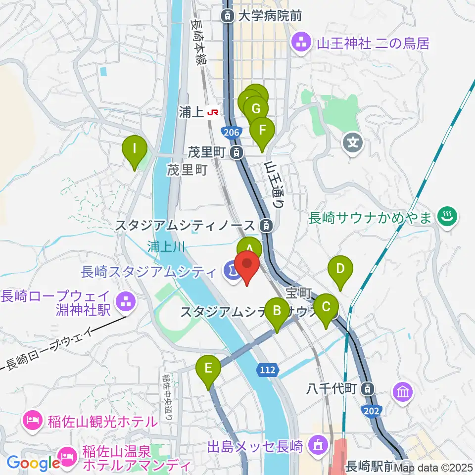 ピーススタジアム周辺のホテル一覧地図