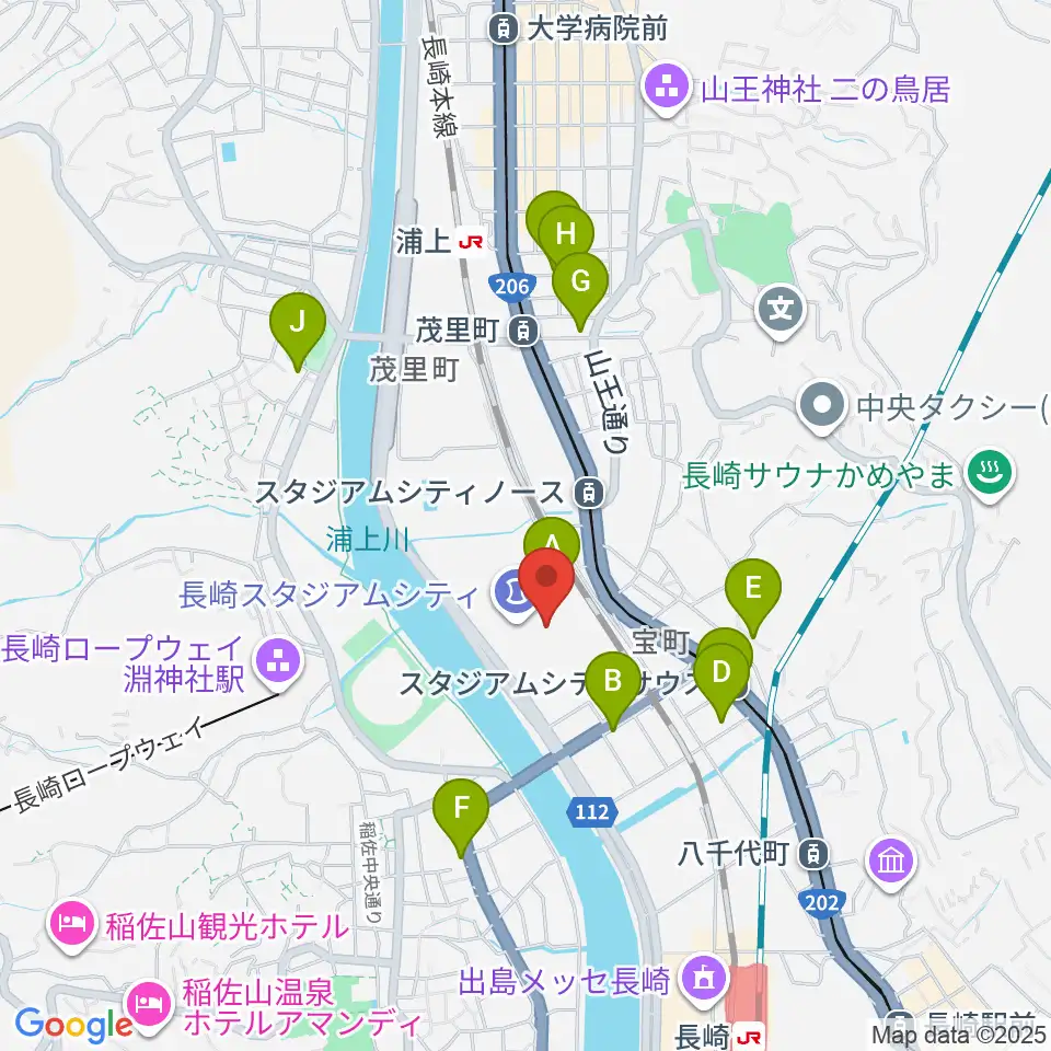 ピーススタジアム周辺のホテル一覧地図