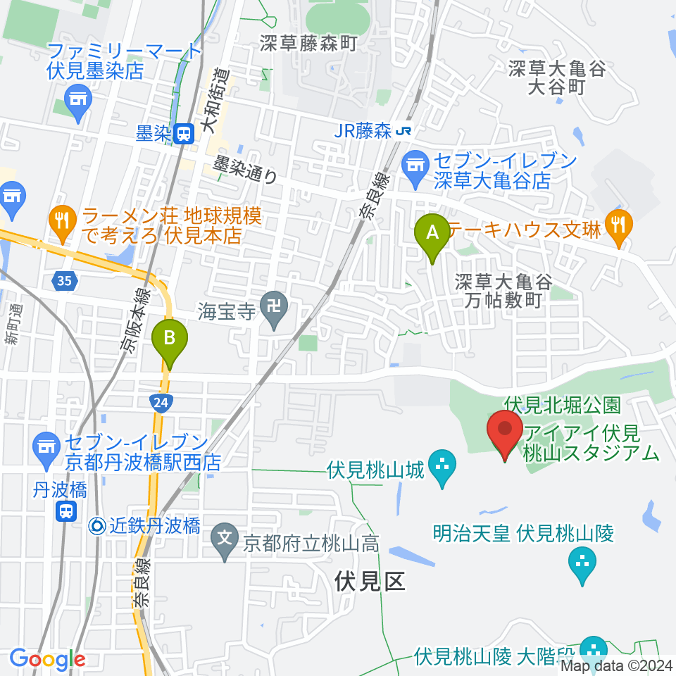 アイアイ伏見桃山スタジアム周辺のホテル一覧地図