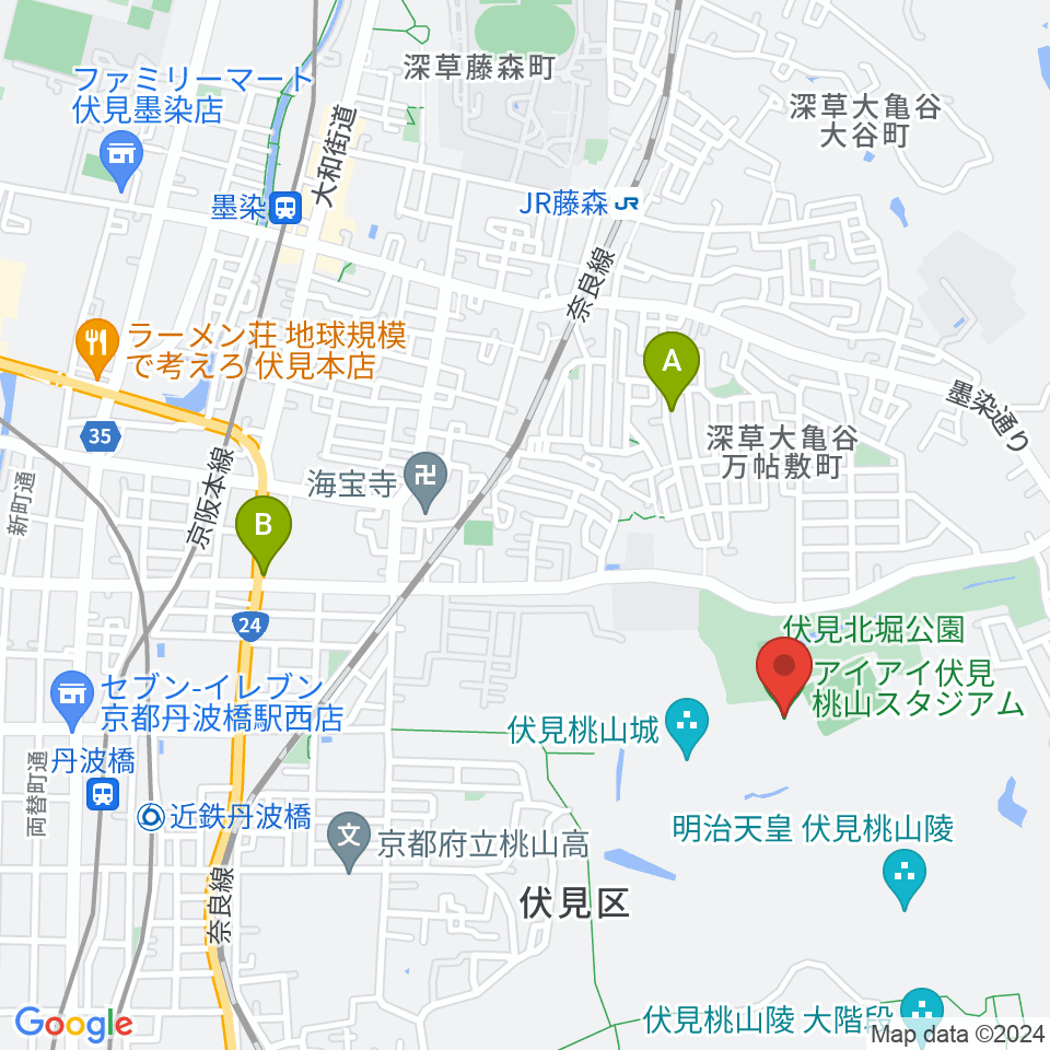 アイアイ伏見桃山スタジアム周辺のホテル一覧地図