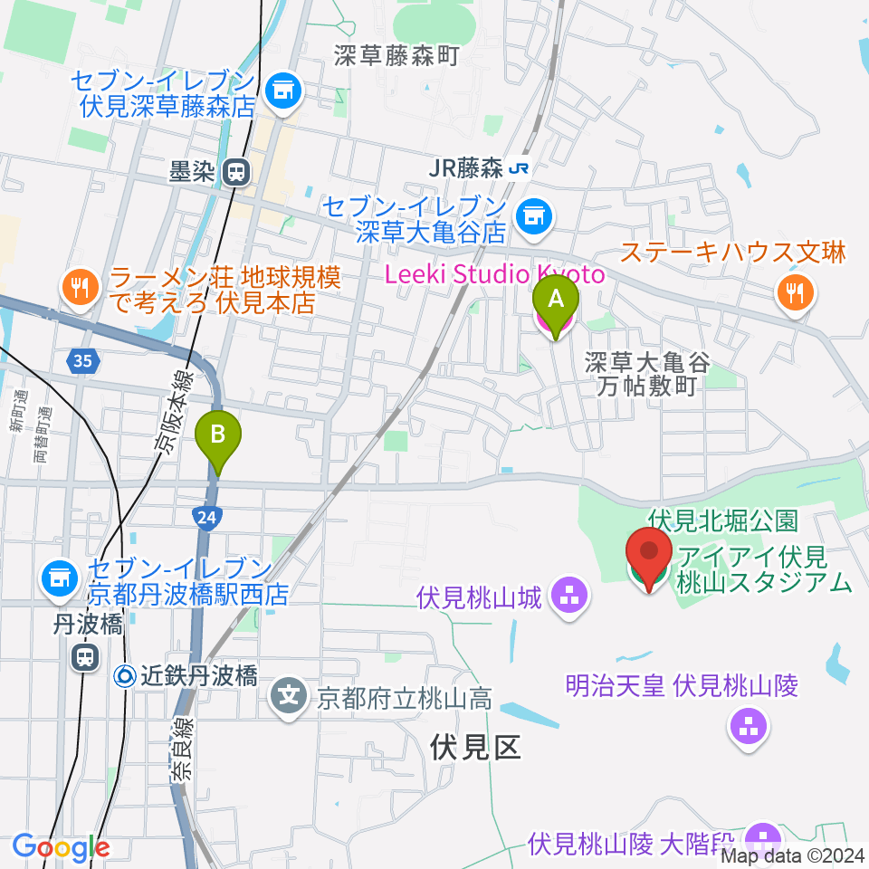 アイアイ伏見桃山スタジアム周辺のホテル一覧地図