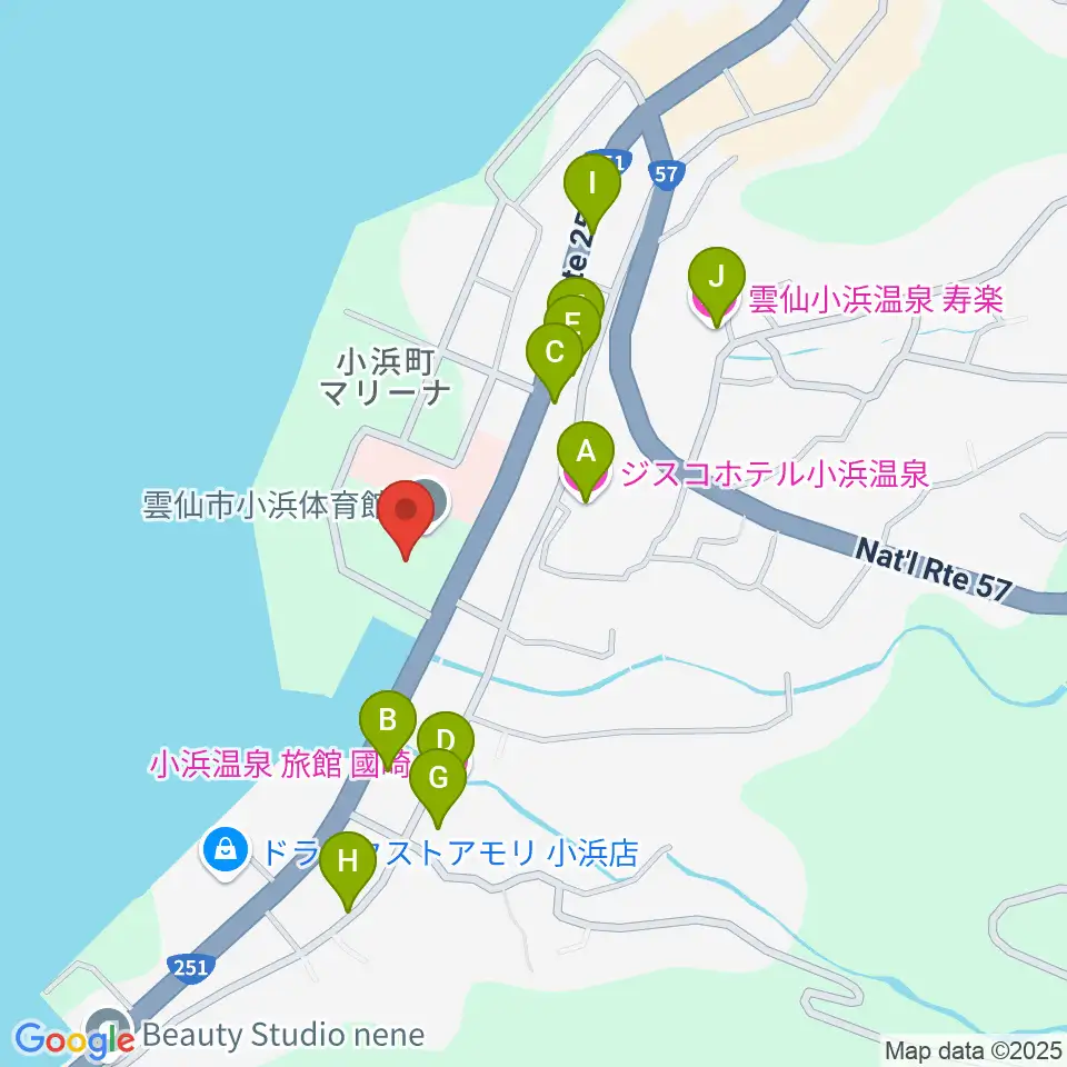 雲仙市小浜体育館周辺のホテル一覧地図