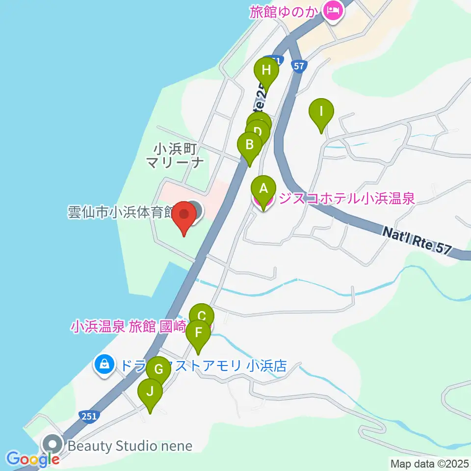 雲仙市小浜体育館周辺のホテル一覧地図