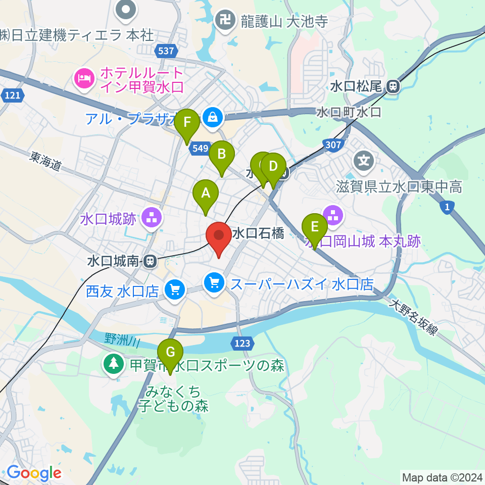 甲賀市水口体育館周辺のホテル一覧地図