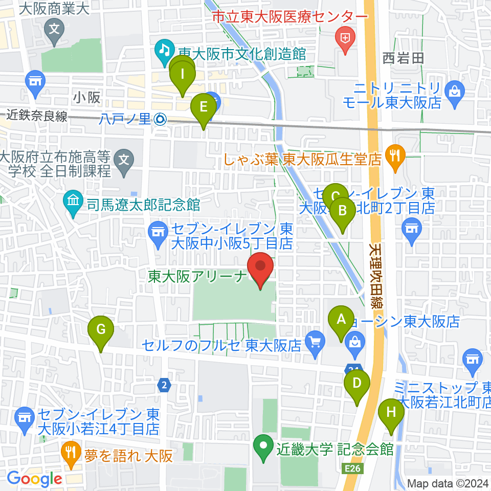 東大阪アリーナ周辺のホテル一覧地図