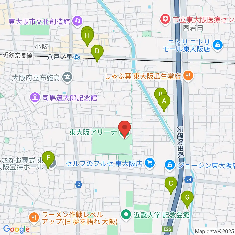 東大阪アリーナ周辺のホテル一覧地図