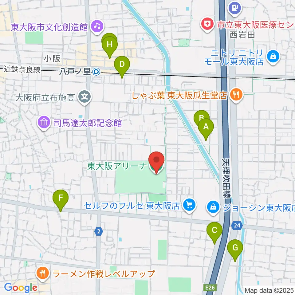 東大阪アリーナ周辺のホテル一覧地図