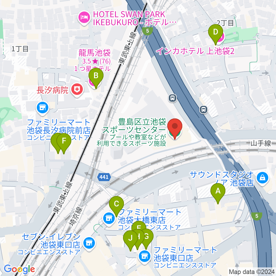 豊島区立池袋スポーツセンター周辺のホテル一覧地図