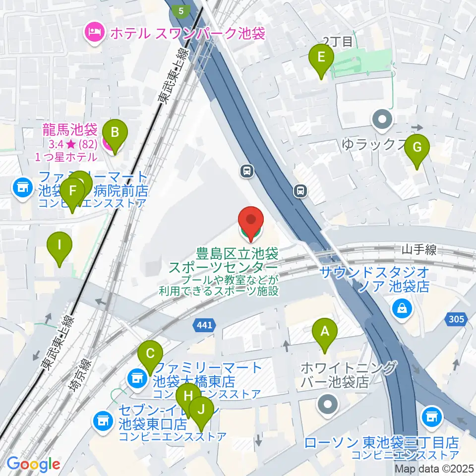 豊島区立池袋スポーツセンター周辺のホテル一覧地図