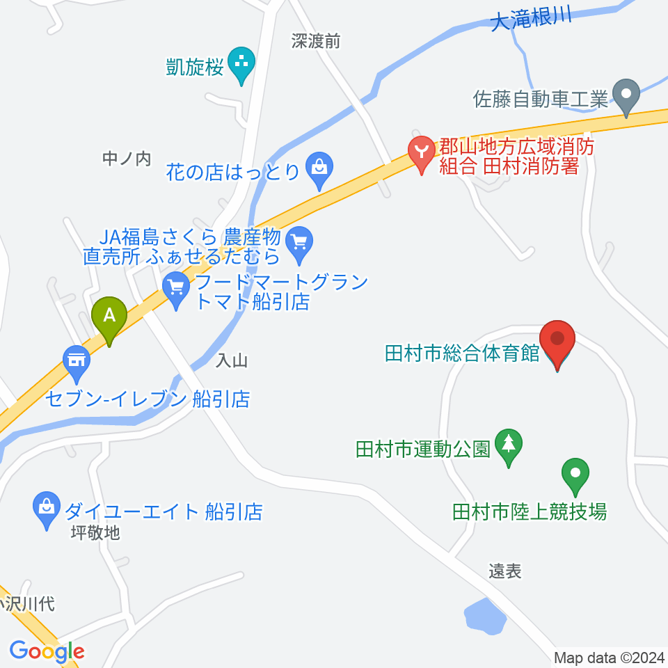 田村市総合体育館周辺のホテル一覧地図