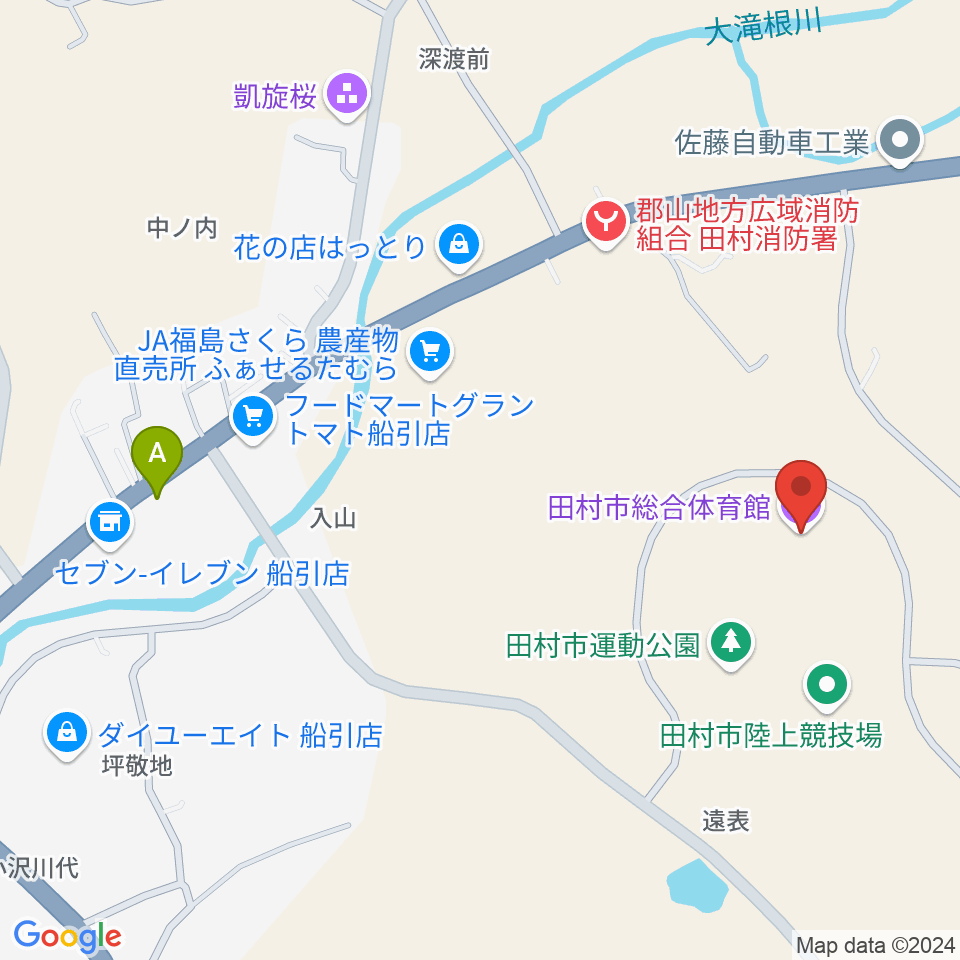 田村市総合体育館周辺のホテル一覧地図