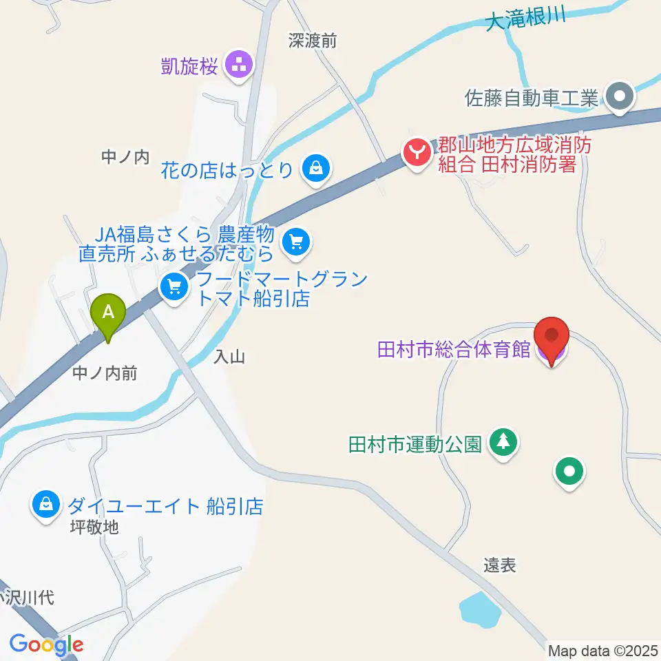 田村市総合体育館周辺のホテル一覧地図