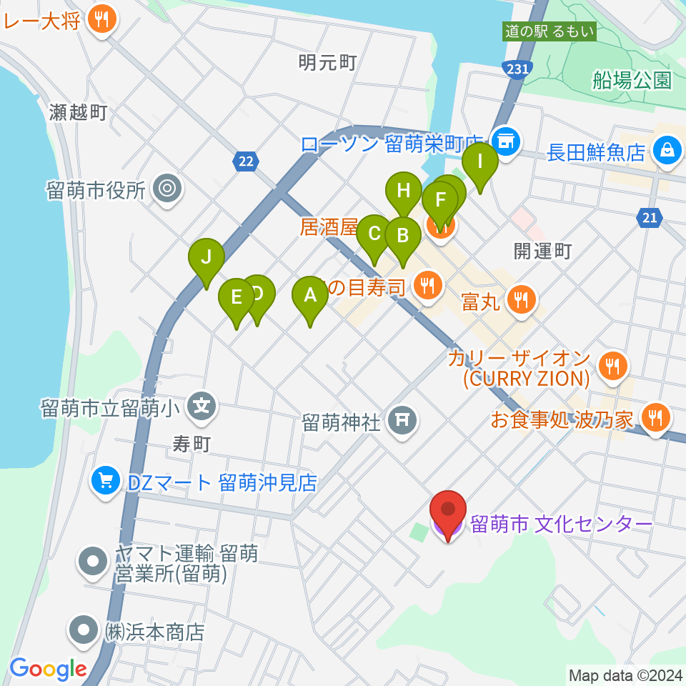 留萌市文化センター周辺のホテル一覧地図