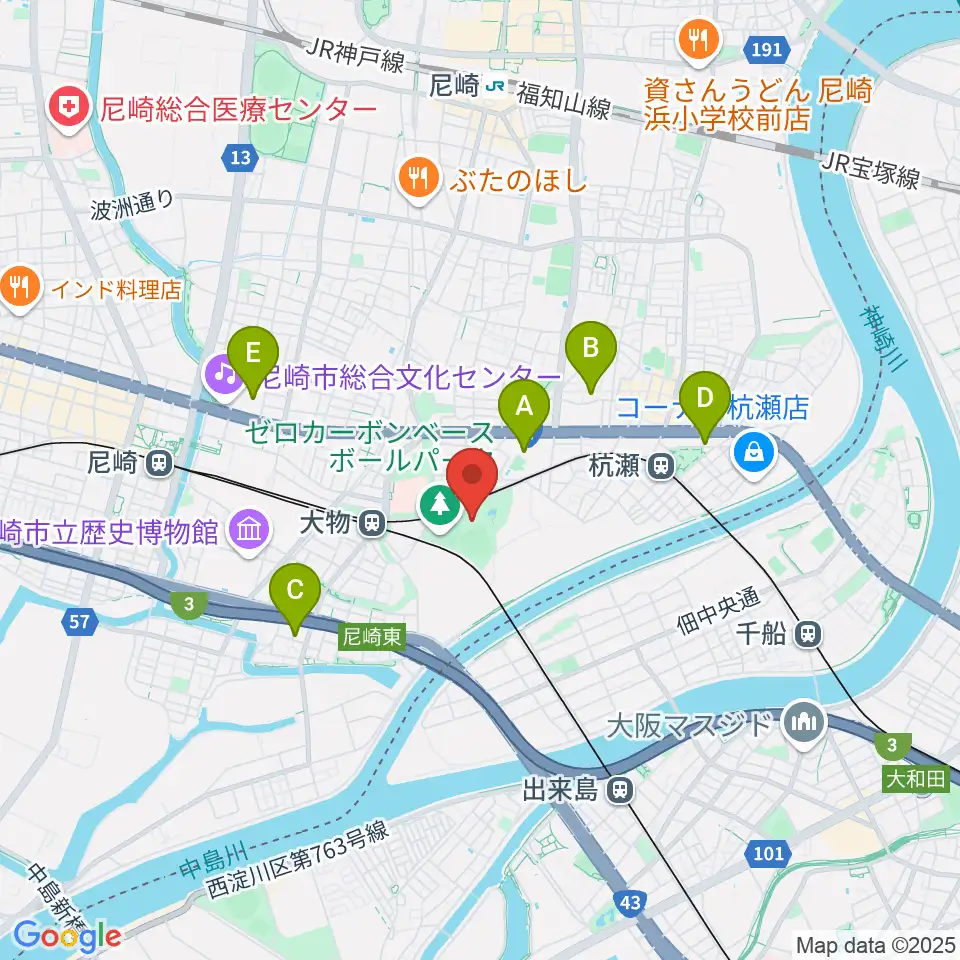 日鉄鋼板SGLスタジアム尼崎周辺のホテル一覧地図