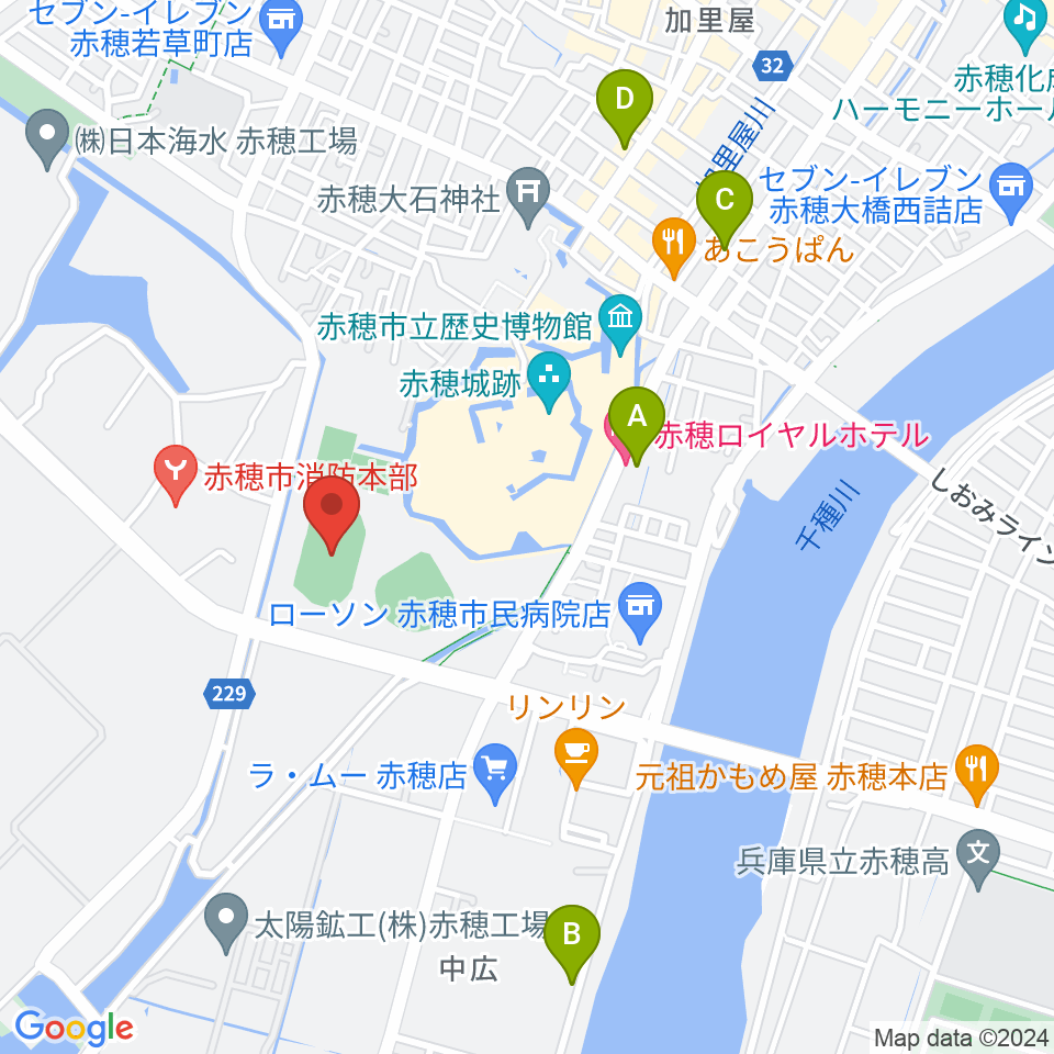 赤穂城南緑地陸上競技場周辺のホテル一覧地図