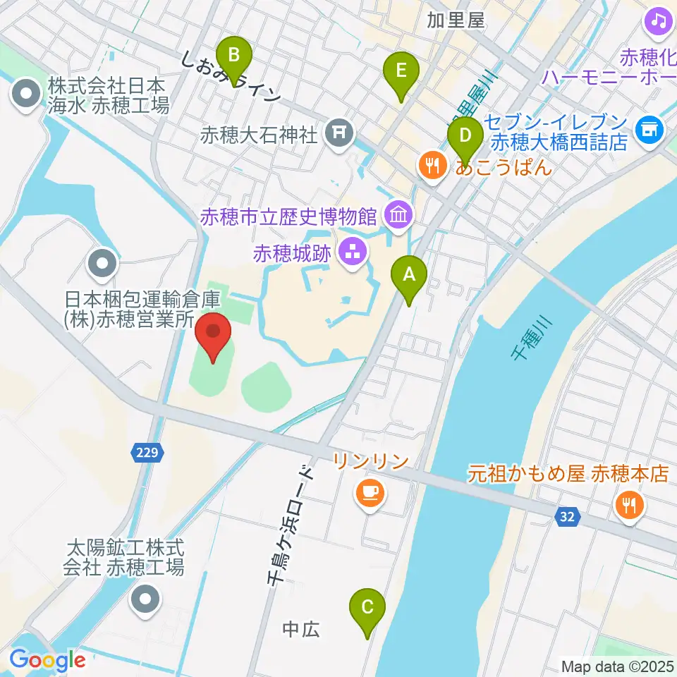 赤穂城南緑地陸上競技場周辺のホテル一覧地図