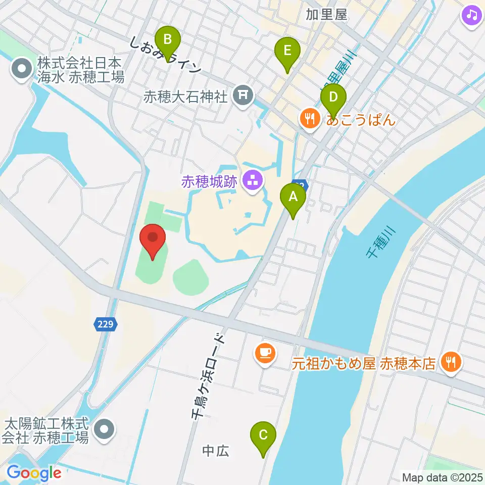 赤穂城南緑地陸上競技場周辺のホテル一覧地図