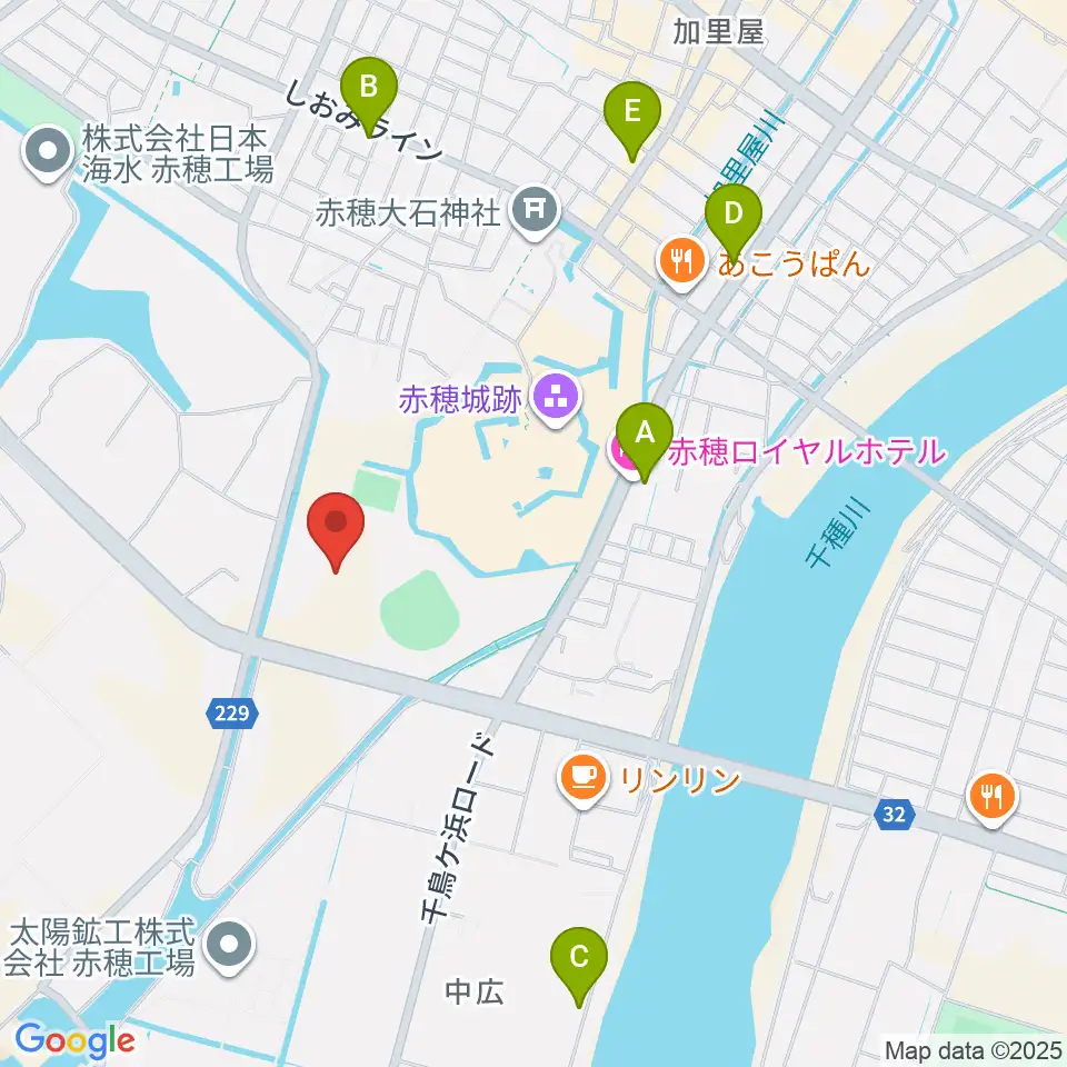 赤穂城南緑地陸上競技場周辺のホテル一覧地図