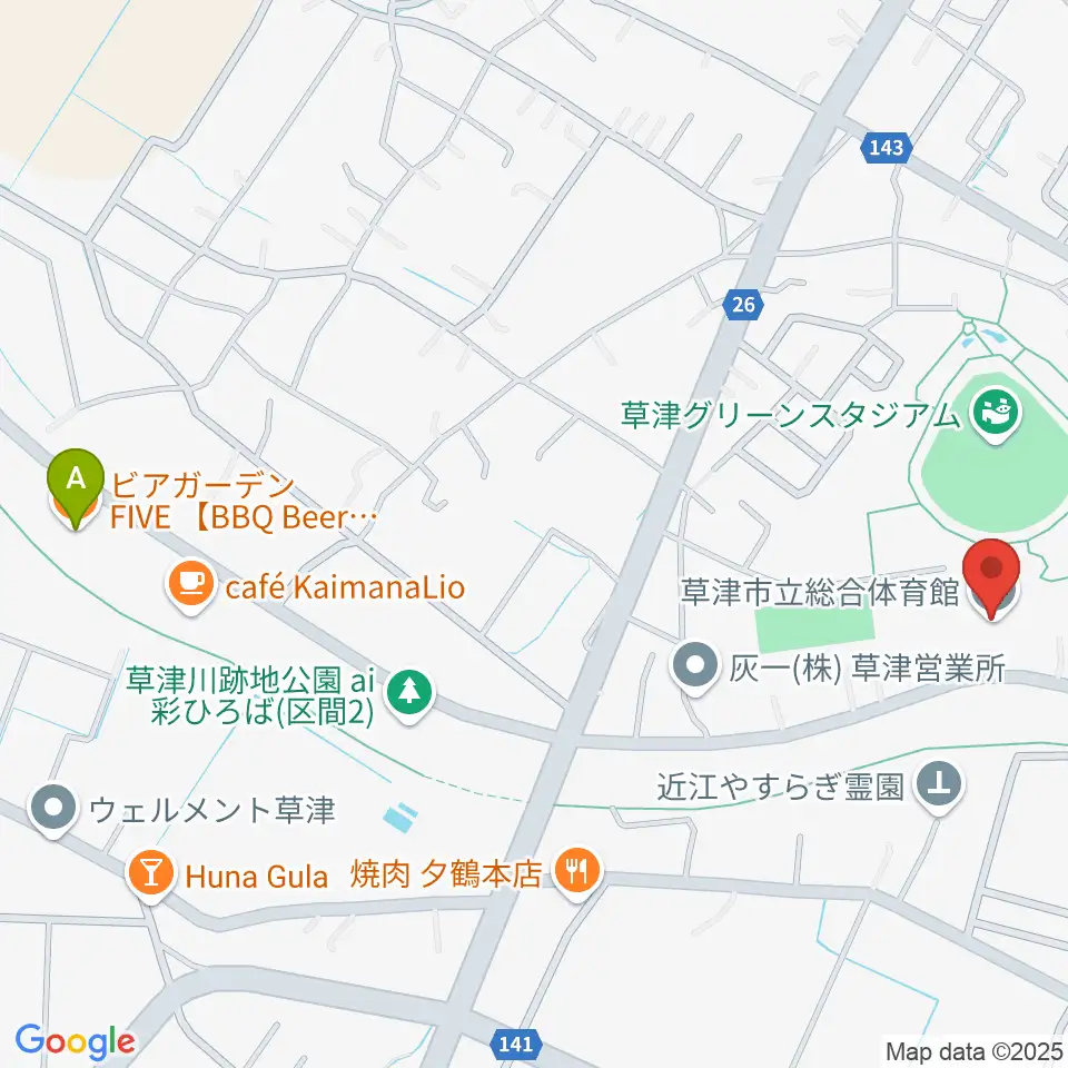草津市立総合体育館周辺のホテル一覧地図
