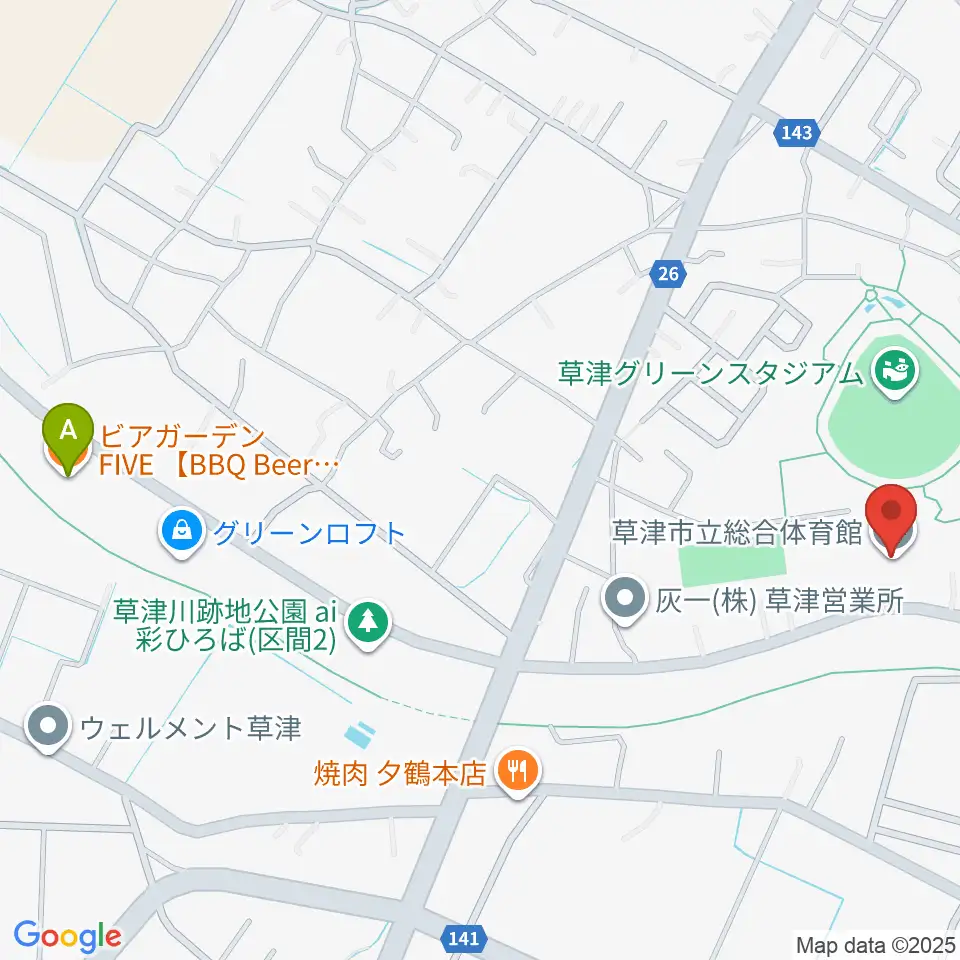 草津市立総合体育館周辺のホテル一覧地図