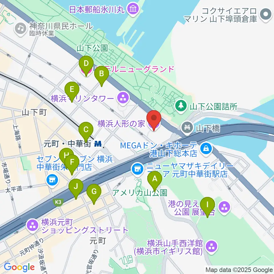 横浜人形の家周辺のホテル一覧地図