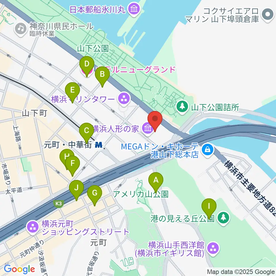 横浜人形の家周辺のホテル一覧地図