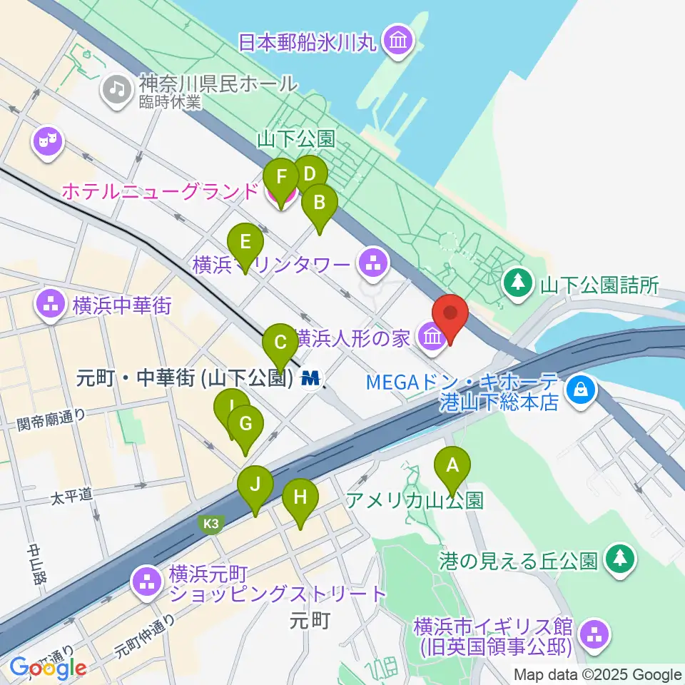 横浜人形の家周辺のホテル一覧地図