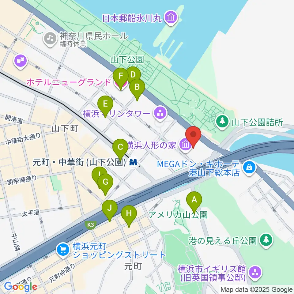 横浜人形の家周辺のホテル一覧地図