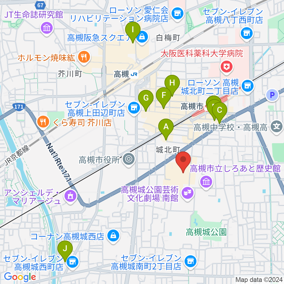 高槻城公園芸術文化劇場 北館周辺のホテル一覧地図