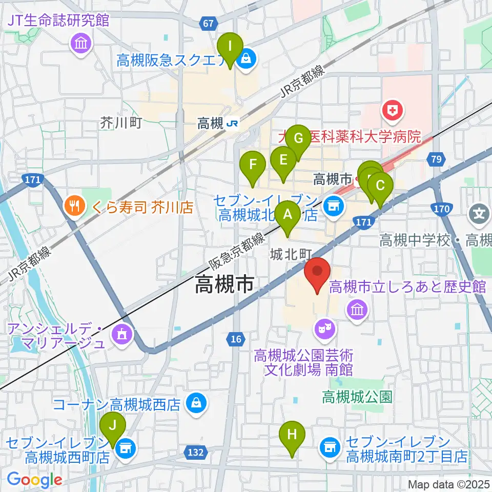 高槻城公園芸術文化劇場 北館周辺のホテル一覧地図