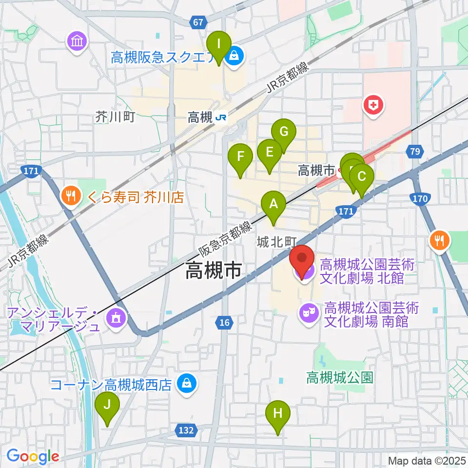 高槻城公園芸術文化劇場 北館周辺のホテル一覧地図